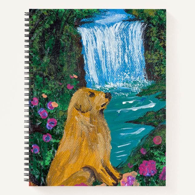     Handmade Artwork – Dog by the Waterfall  Notebook (Front)