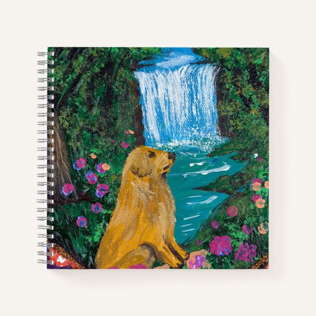     Handmade Artwork – Dog by the Waterfall  Notebook (Front)