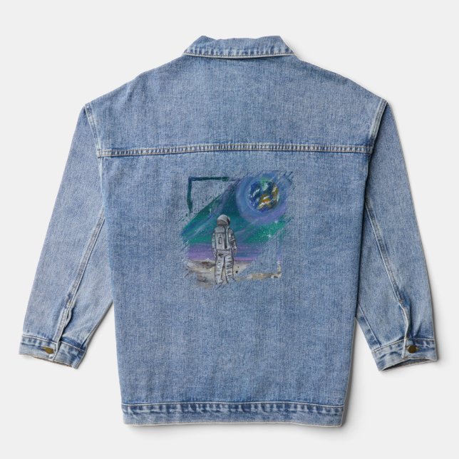 Handmade artwork- Earth view  Denim Jacket (Back)