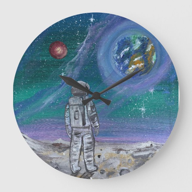 Handmade artwork- Earth view  Large Clock (Front)