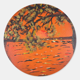 Handmade artwork  - Golden sunset  Classic Round Sticker