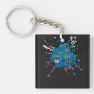 Handmade artwork- ocean depths key ring