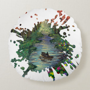 Handmade artwork - Orang trees Round Cushion