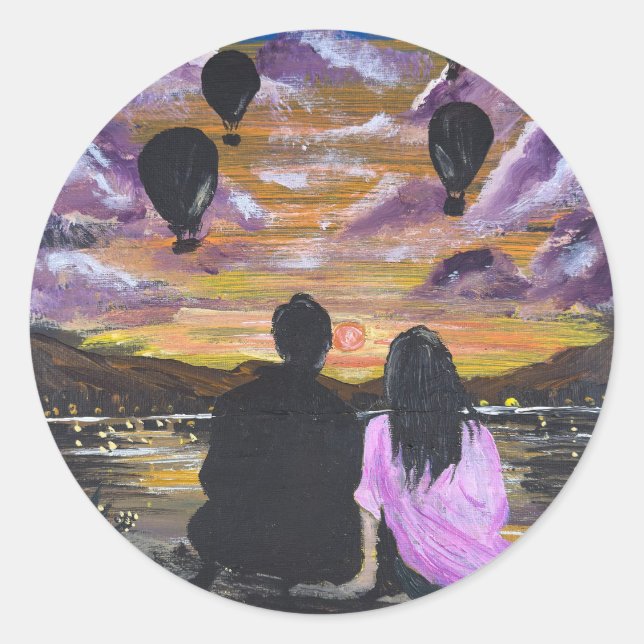 Handmade Artwork – Sunset Together Classic Round Sticker (Front)