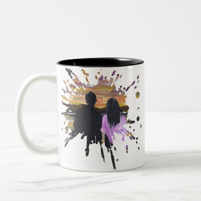 Handmade Artwork – Sunset Together Two-Tone Coffee Mug (Left)