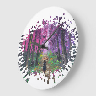 Handmade artwork-Walking alone Large Clock