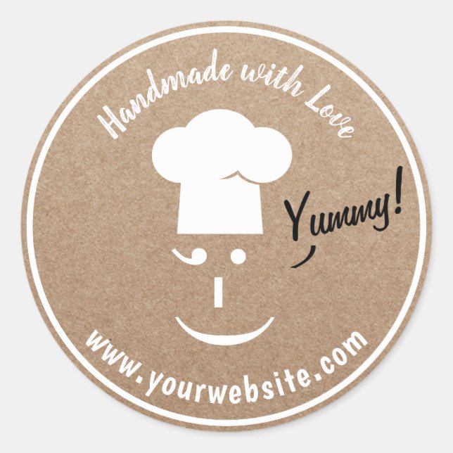 Handmade Bakery Pastry Chef Rustic Kraft Classic Round Sticker (Front)