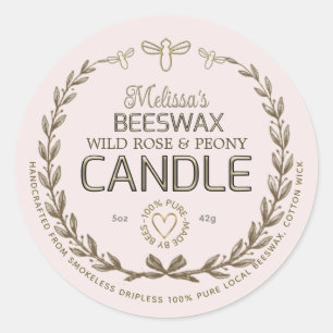 Handmade Beeswax Candle Vintage Wreath Bee Heart Classic Round Sticker