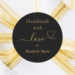 Handmade black gold name classic round sticker