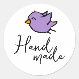 Handmade Blue Bird Drawing Handwritten Script Classic Round Sticker