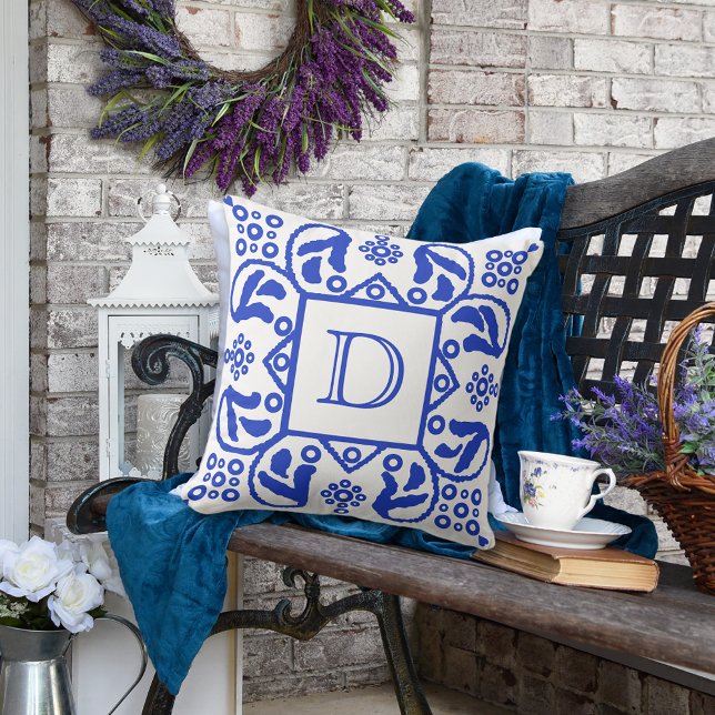 Handmade Blue White Custom Monogram Cushion (Creator Uploaded)