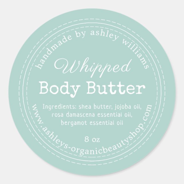 Handmade Body Butter Blue Organic Jar Label (Front)