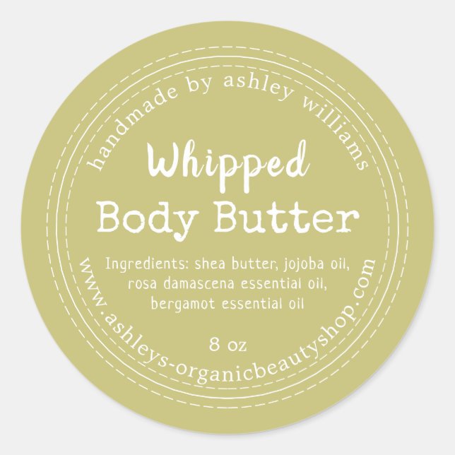 Handmade Body Butter Green Organic Jar Label (Front)