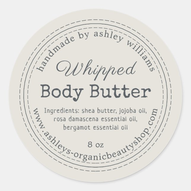 Handmade Body Butter Grey Organic Business Label (Front)