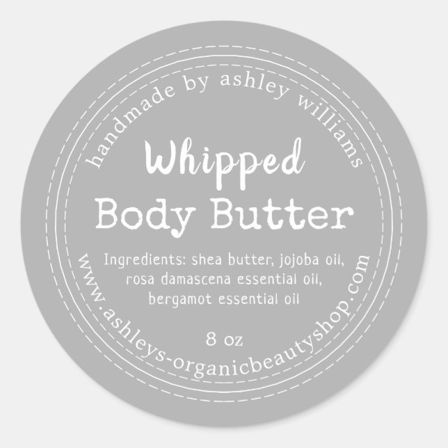 Handmade Body Butter Grey Organic Jar Label (Front)