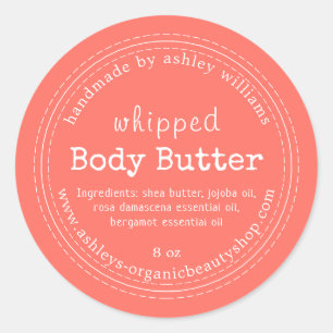 Handmade Body Butter Organic Business Bright Coral Classic Round Sticker