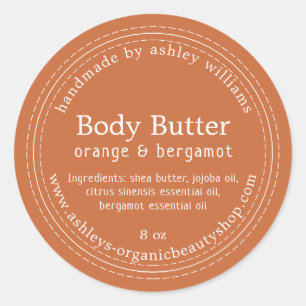 Handmade Body Butter Organic Business Burnt Orange Classic Round Sticker