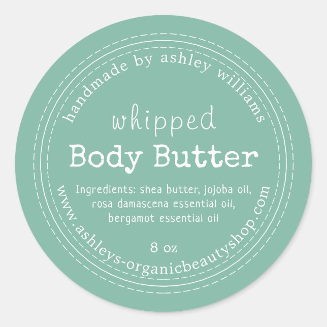 Handmade Body Butter Organic Business Green Classic Round Sticker (Front)