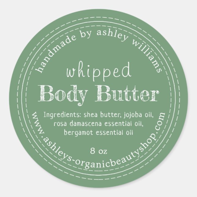 Handmade Body Butter Organic Business Green Label (Front)