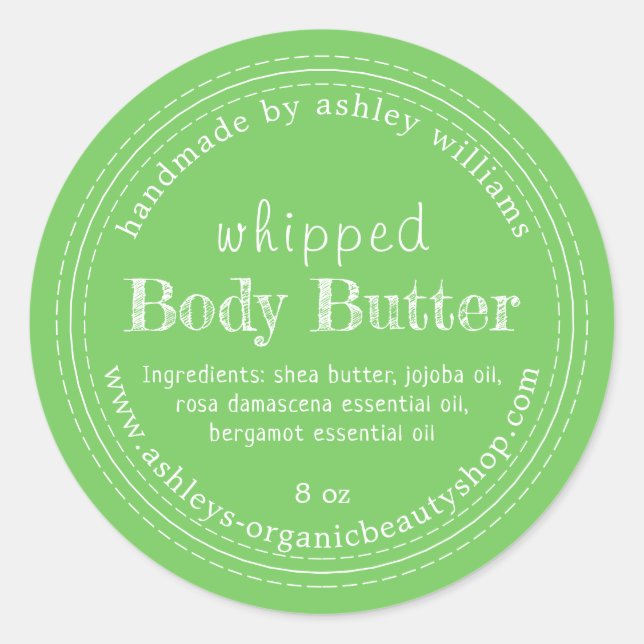 Handmade Body Butter Organic Business Green Label (Front)