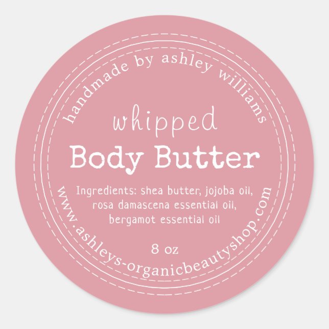 Handmade Body Butter Organic Business Label Pink (Front)