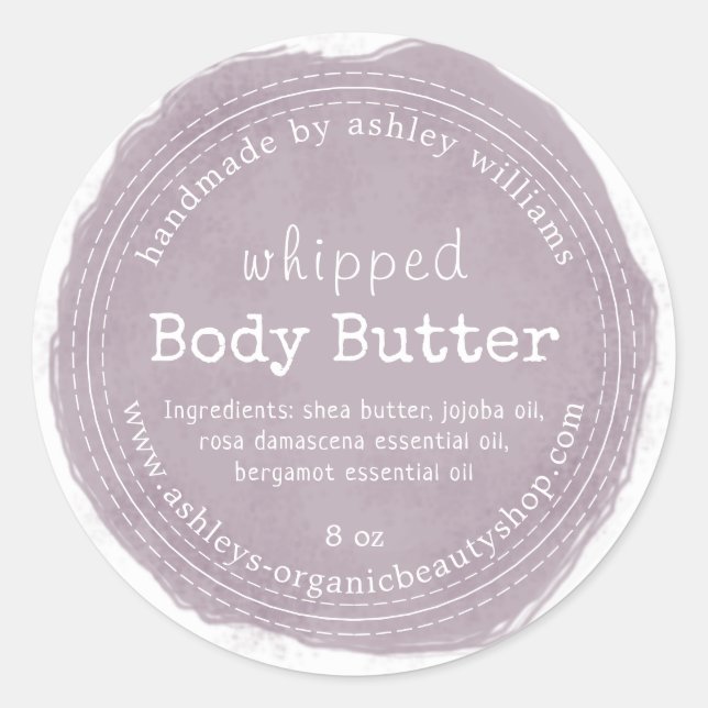 Handmade Body Butter Organic Business Purple Classic Round Sticker (Front)