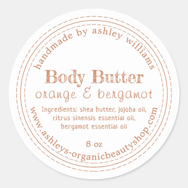 Handmade Body Butter Organic Business Script Classic Round Sticker (Front)