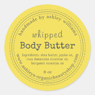 Handmade Body Butter Organic Business Yellow Classic Round Sticker
