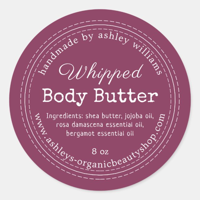 Handmade Body Butter Purple Organic Jar Label (Front)
