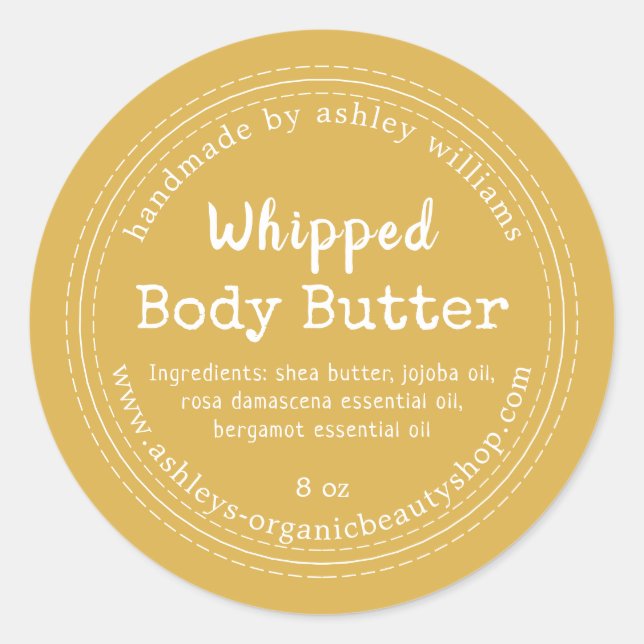 Handmade Body Butter Yellow Organic Jar Label (Front)