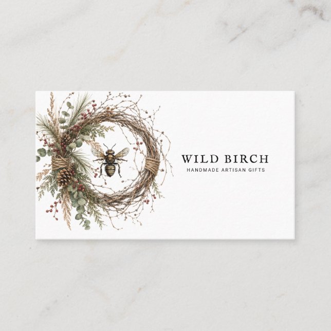 Handmade Botanical Wreath Logo  Business Card (Front)