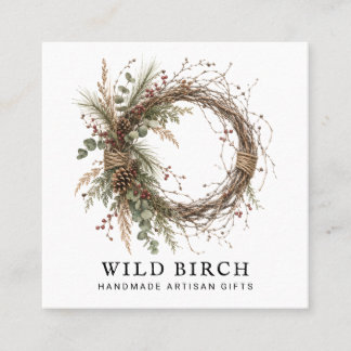 Handmade Botanical Wreath Logo Square Business Card