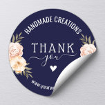 Handmade Business Thank You Elegant Floral Navy Classic Round Sticker<br><div class="desc">Elegant Floral Handmade Business Thank You Navy Blue Stickers.</div>