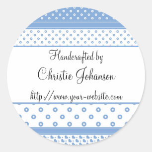 Handmade by - Blue and white pattern design Classic Round Sticker