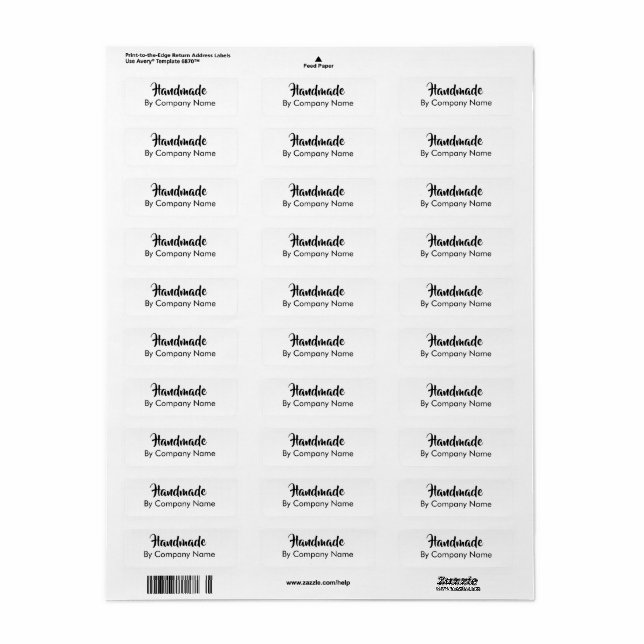 Handmade By Company Name Black White Text Template (Full Sheet)