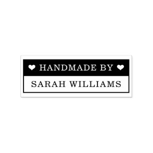 Handmade by custom name and hearts rubber stamp