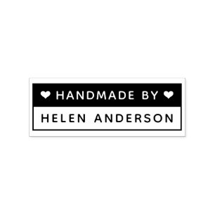 Handmade by custom name hearts minimal modern rubber stamp