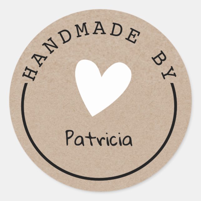  Handmade By Custom Name Rustic Kraft Classic Round Sticker (Front)