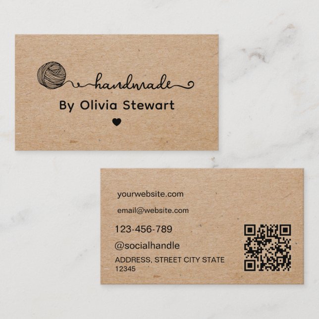Handmade by Custom Name Yarn Kraft  Business Card (Front/Back)