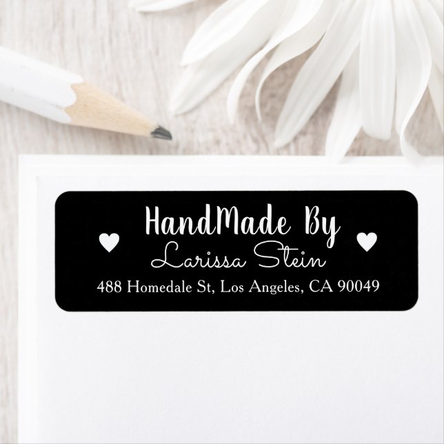 'Handmade By' Hearts Romantic black (Insitu)