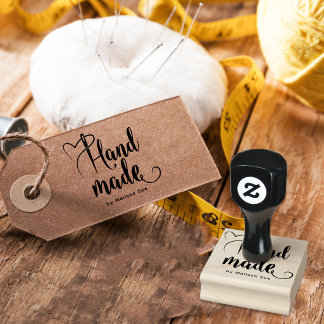 Handmade By Script | Heart Needle Calligraphy Rubber Stamp