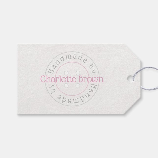 Handmade by sewing button gift tag (Front (Horizontal))