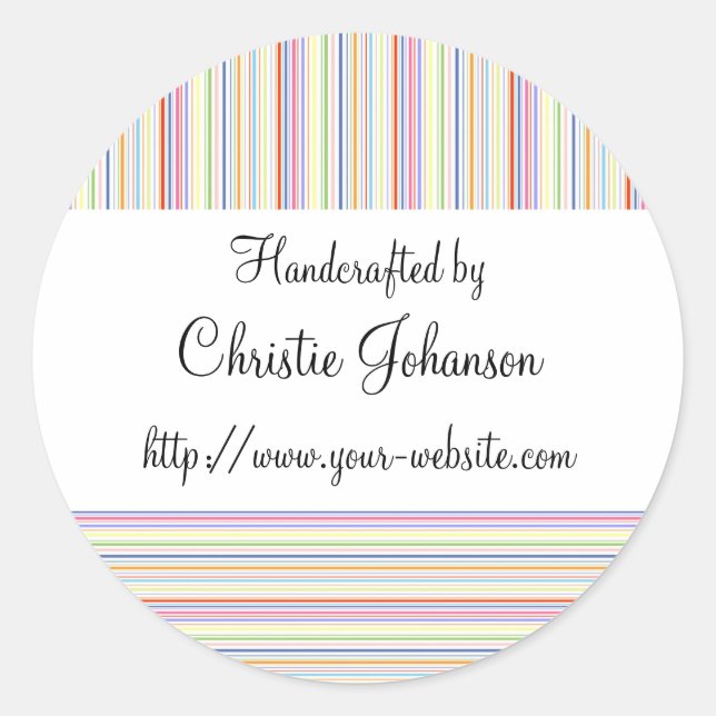 Handmade by - stripes design classic round sticker (Front)