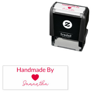 Handmade By Your Name Cursive Script with Heart Self-inking Stamp