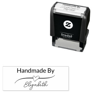 Handmade By Your Name in Script with Heart Self-inking Stamp
