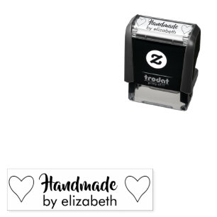 Handmade by your name with 2 hearts self-inking stamp