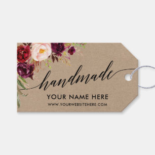 Handmade Calligraphy Floral Burgundy Kraft Tags