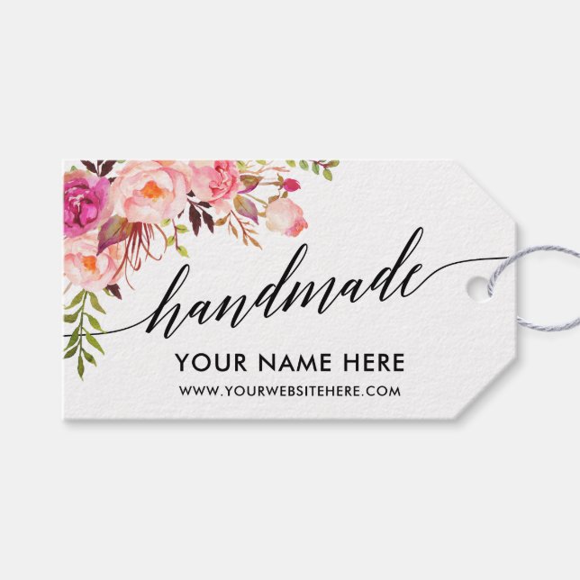 Handmade Calligraphy Pink Floral Tags (Front (Horizontal))