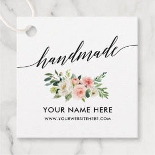 Handmade Calligraphy Script Pink White Floral Favour Tags