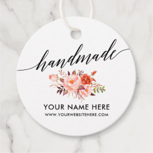 Handmade Calligraphy Watercolor Coral Floral R Favour Tags